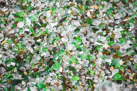 Shells, stones and crystals rounded by the erosion of the sea Los Cristales B 스톡 사진