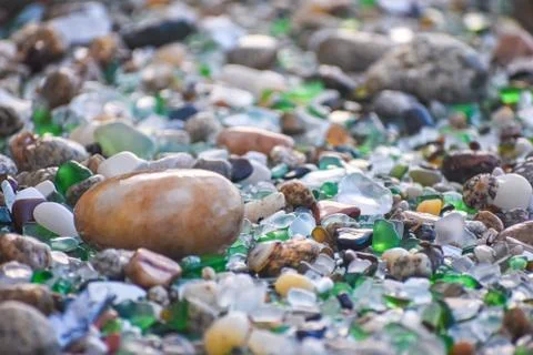 Shells, stones and crystals rounded by the erosion of the sea Los Cristales B Stock Photos