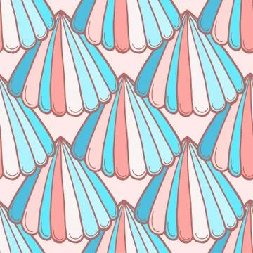 Shells vector pattern. Seamless background in blue and peach colors. Seashell 스톡 일러스트