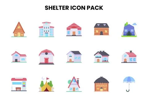 Shelter Flat Bundle Icons Pack Stock Illustration