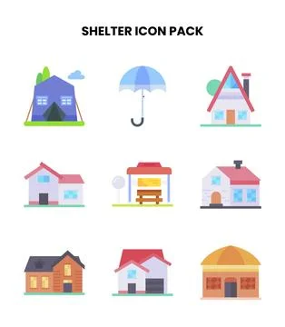 Shelter Flat Graphics Icons Pack Illustrazione stock