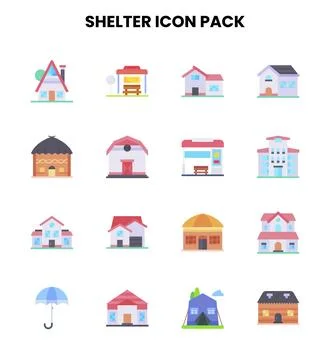 Shelter Flat Set Icons Pack Stock Illustration