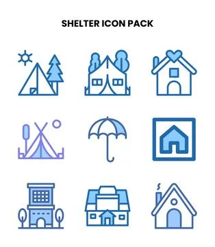 Shelter Two Colour Bundle Icons Pack Stock Illustration