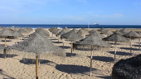 Shelters on the beach. Stock Footage 52889490