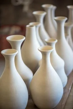 Shelve with ceramic dishware Stock Photos