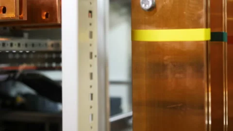 Shelves and stands in switchboard receiving and distributing electricity Vídeo Stock 92014780