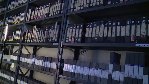 SHELVES OF BETA TAPES LIBRARY ARCHIVE Stock Footage 119329784