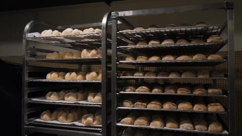 Shelves with breads in the corridor Stock Footage 269510601