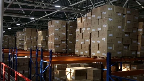 Shelves of Cardboard Boxes Stockbeeldmateriaal 72202998