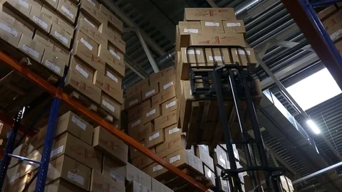 Shelves of Cardboard Boxes Video stock 72203122