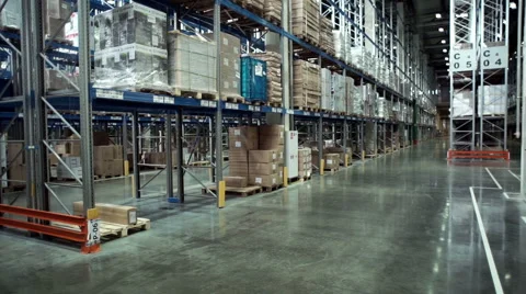 Shelves of cardboard boxes inside a storage warehouse. Stock-Footage 67303917