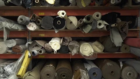 Shelves with fabric rolls Stock Footage 267970740