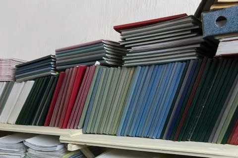 Shelves with folders with documentation Stock Photos