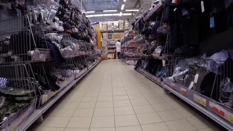 The shelves of the hypermarket Stock Footage 81098896