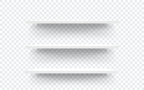 Shelves isolated on transparent background. Empty supermarket racks. White Illustrazione stock