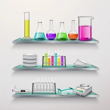Shelves With Lab Equipment Composition Illustration
