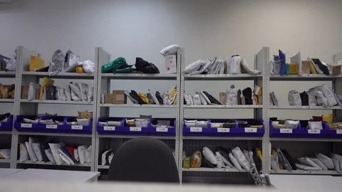 Shelves with parcels in the post office Stock Footage 93890925