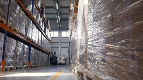 Shelves, racks of boxes inside a storage... | Stock Video | Pond5