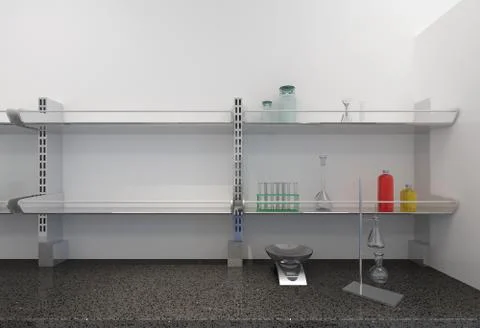 Shelves with test tubes in laboratory Stock Illustration