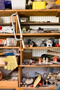 Shelves with various tools, do it yourself Stock Photos