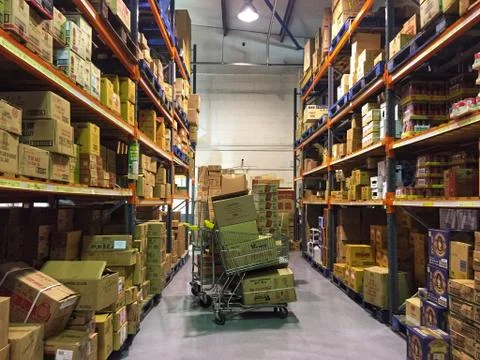 Shelves in a warehouse. Stock Photos