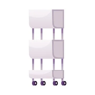 Shelves on wheels, vector tall mobile shelf trolley with multiple tiers and Stock Illustration