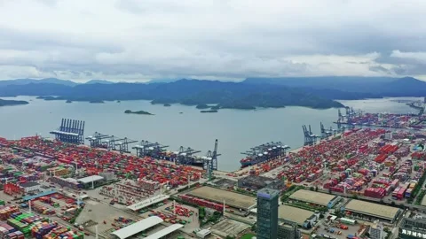 Shenzhen Aerial view of container ship in Yantian port in Shenzhen city, China Stock Footage 327670611