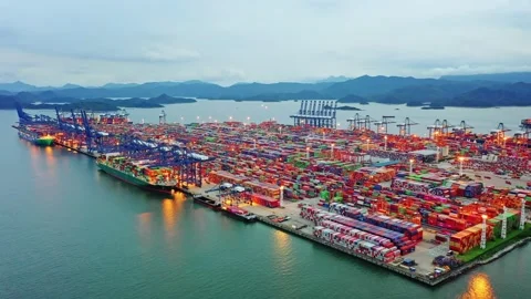 Shenzhen Aerial view of container ship in Yantian port in Shenzhen city, China Stock Footage 327671629