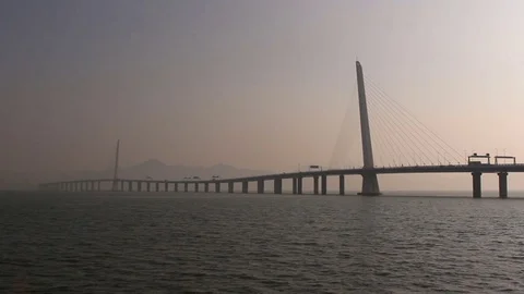 Shenzhen bay bridge at sunset Video stock 71837613