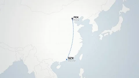Shenzhen to beijing flight route map animation Stock-Footage 339423424