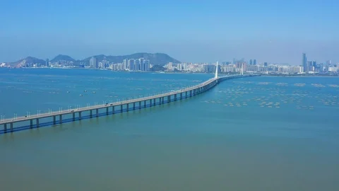 Shenzhen , China 06 November 2018:- Shenzhen Bay Bridge Stock Footage