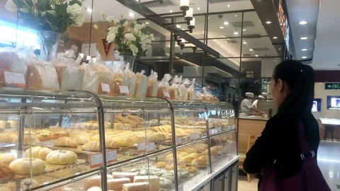 Shenzhen, China: bread and cake shop landscape Stock Footage 99082712