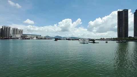 Shenzhen, china, old fisherman port; steadicam Stock Footage
