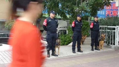 Shenzhen, China: security guards at the marathon site Vídeos de archivo 70271568