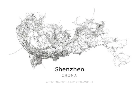 Shenzhen city vector map poster. China municipality  linear street map Stock Illustration