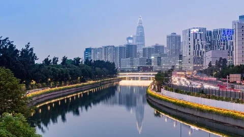 Shenzhen Dasha River Ecological Corridor at dusk Stock Footage 107853689