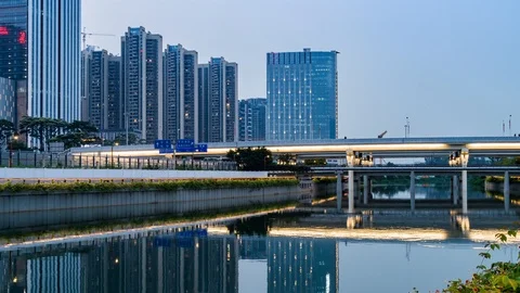 Shenzhen Dasha River Ecological Corridor at dusk Stock Footage 107855190
