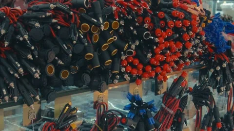 Shenzhen Electronics Market Close Up of Hundreds of Cable Connectors and Plugs Stock Footage 333973420