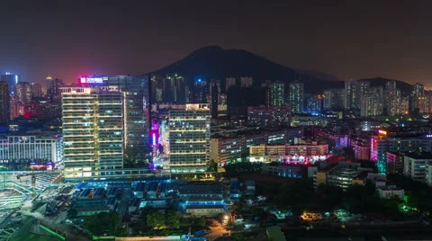 Shenzhen at night with view of mountain Timelapse 库存影片 50357327