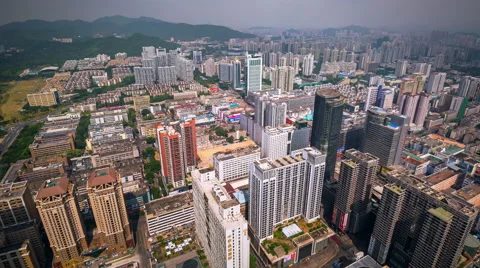 Shenzhen from rooftop with view of the river and mountain Stock Footage 51719410