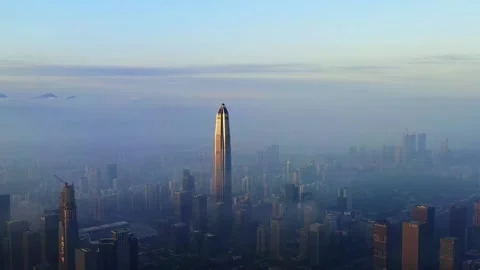 Shenzhen Sunset City Hall Park Finance Center Aerial Panorama Stock Footage 201460153