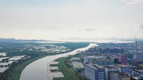 Shenzhen Sunset City Hall Park Finance Center Aerial Panorama Vídeo Stock 201483553