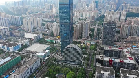 Shenzhen Sunset City Hall Park Finance Center Aerial Panorama Stock Footage 201486853