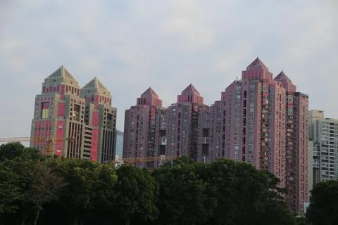 In Shenzhen, there is an apartment complex with five high-rise buildings st.. Stock Photos