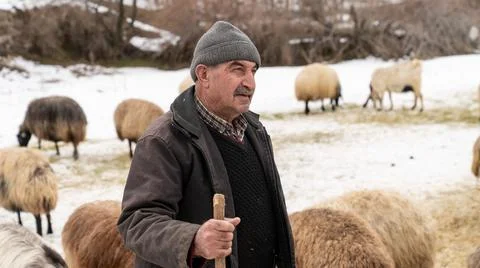 Shepherd grazing his sheep, Bitlis, Turkey Stock Photos