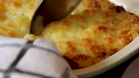Shepherds Pie with Cheese being served Stock Footage 119132516