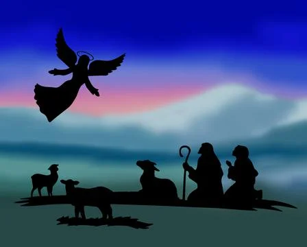 Shepherds silhouette , angels Stock Illustration