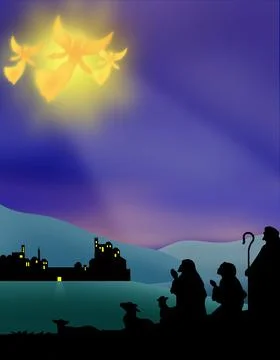 Shepherds silhouette , angels Stock Illustration