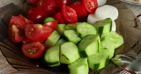 Shepherd's vegetable salad close up view Stock Footage 133404725