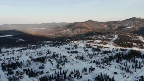 Sheregesh ski resort, sunset, drone view Stock Footage 221409966